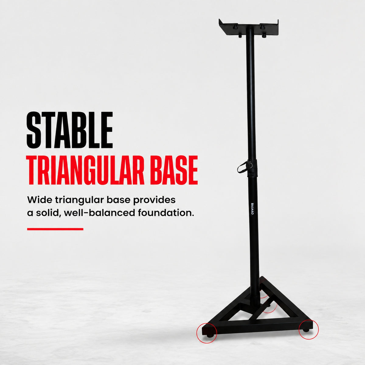 Bajaao SS045 Heavy-Duty Adjustable Studio Monitor Speaker Stand with Steel Construction, Triangular Base & Slide-Adjustable Top Plate