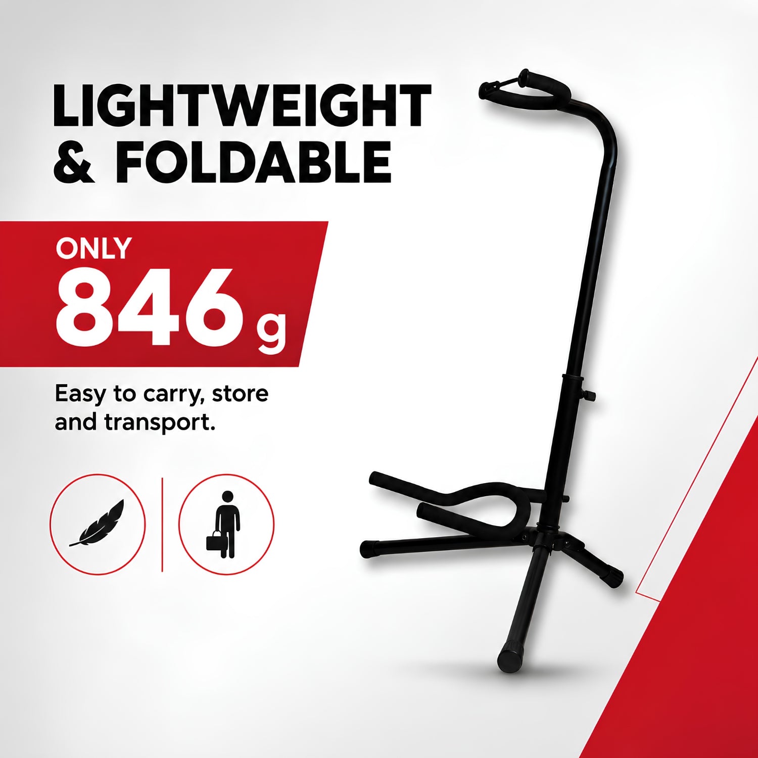BAJAAO GS008 Adjustable Tripod Guitar Stand with Padded Neck Support, Foldable Guitar Cradle & Safety Retainer – Black