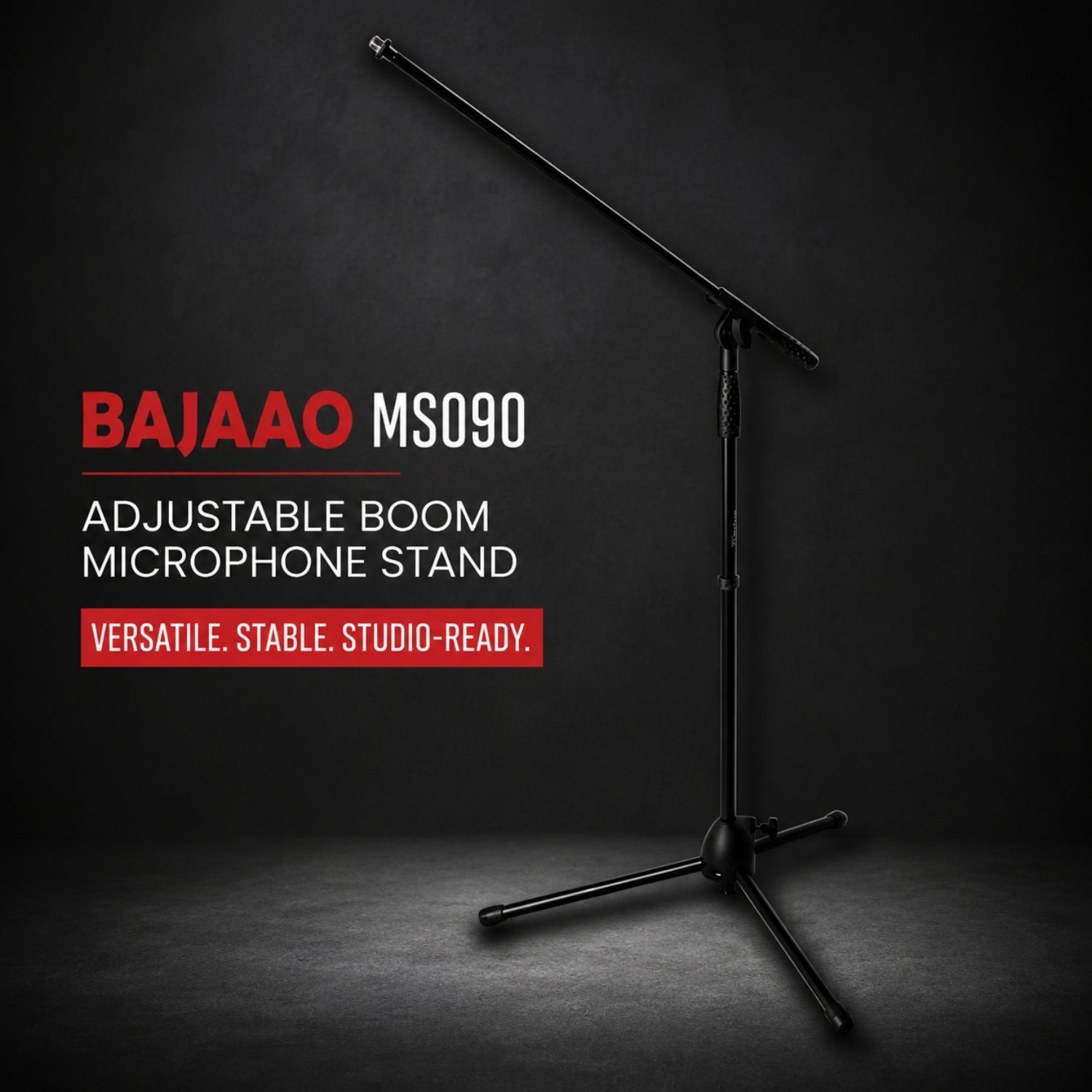 BAJAAO MS090 Adjustable Tripod Boom Microphone Stand with Height & Boom Angle Adjustment – Black