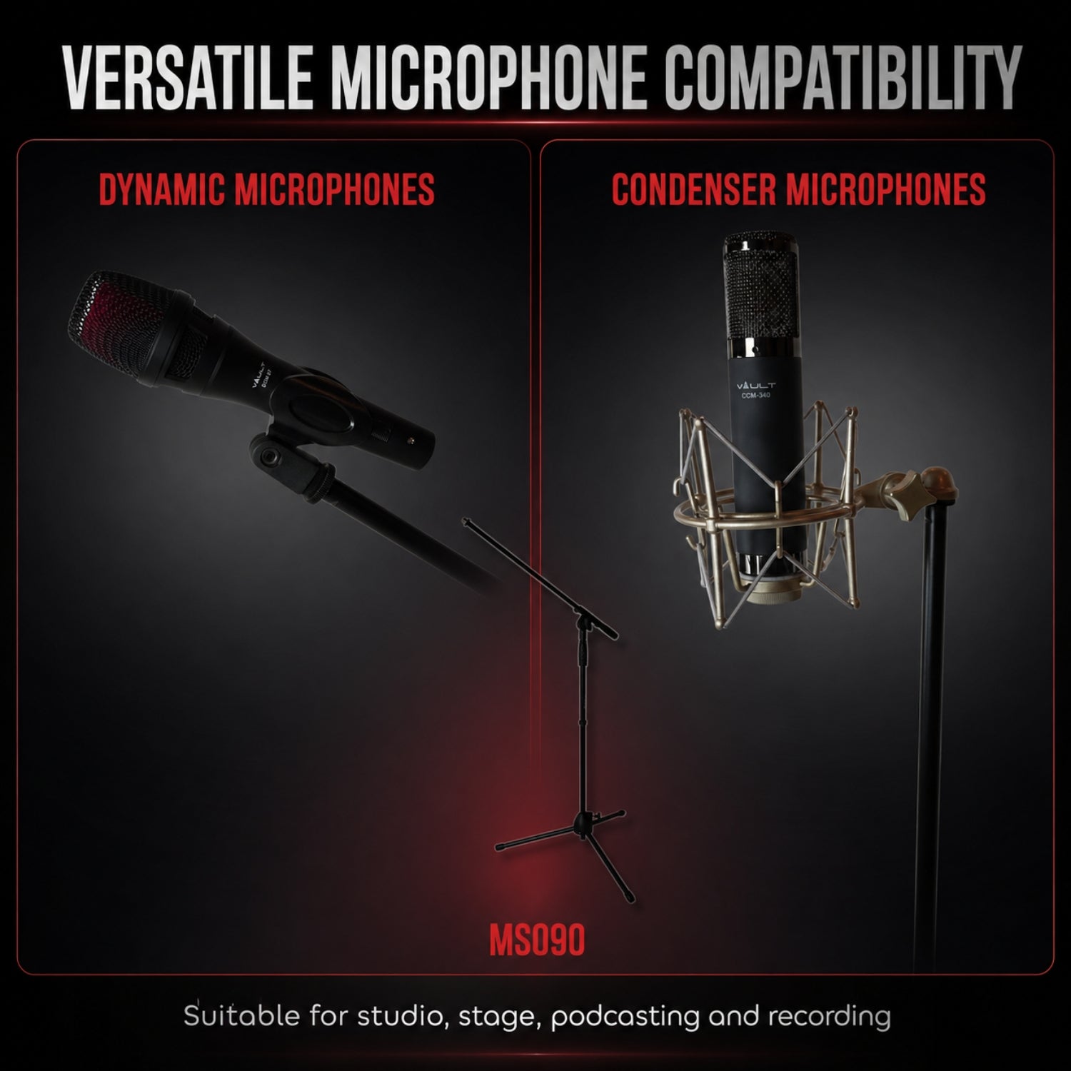 BAJAAO MS090 Adjustable Tripod Boom Microphone Stand with Height & Boom Angle Adjustment – Black