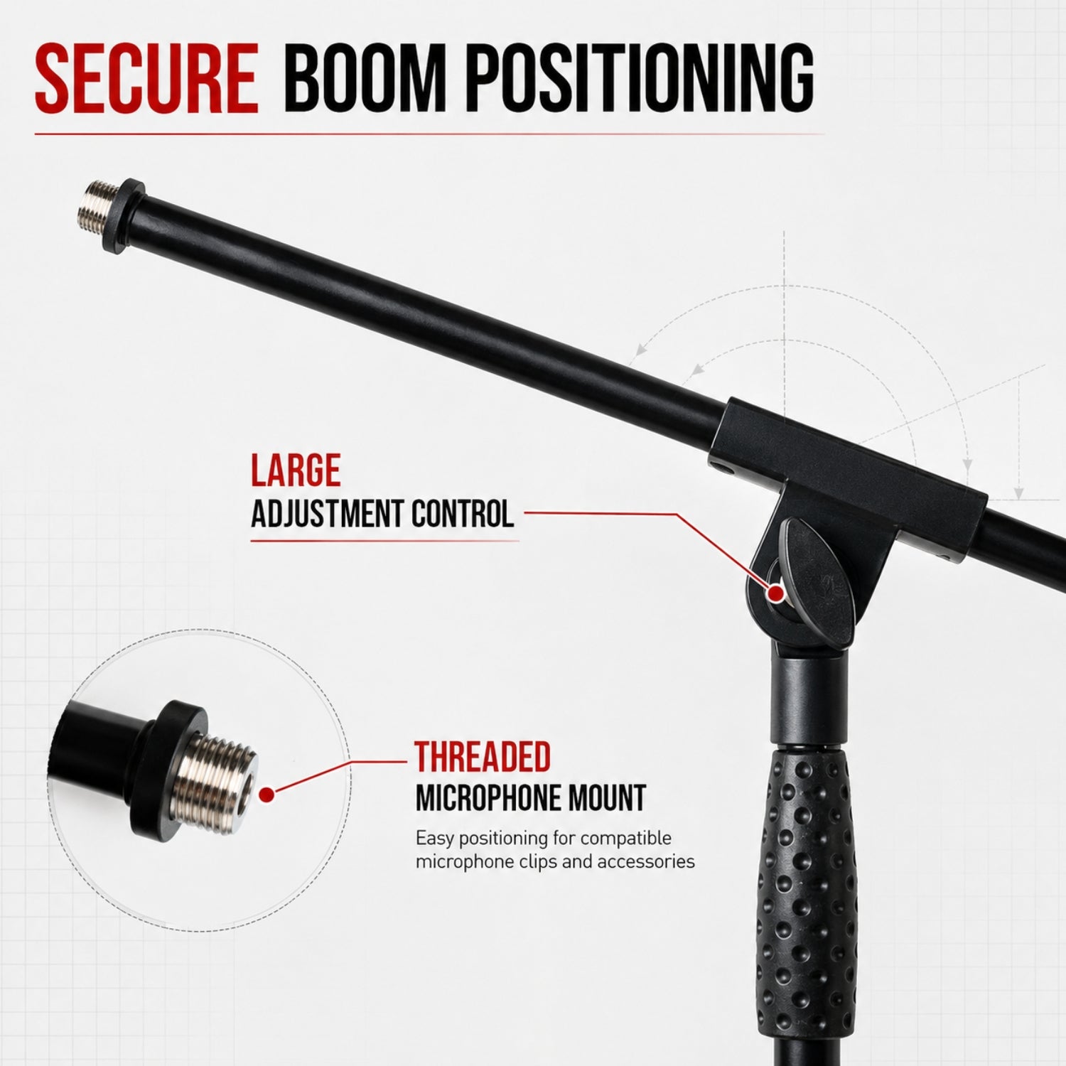 BAJAAO MS090 Adjustable Tripod Boom Microphone Stand with Height & Boom Angle Adjustment – Black
