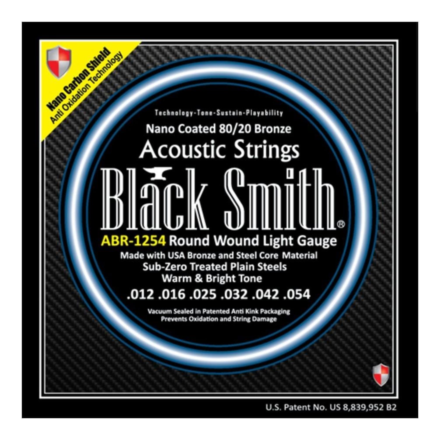 black smith acoustic guitar strings light - .012-.054 black smith nano coated 80 / 20 bronze acoustic guitar strings #size_light---.012-.054