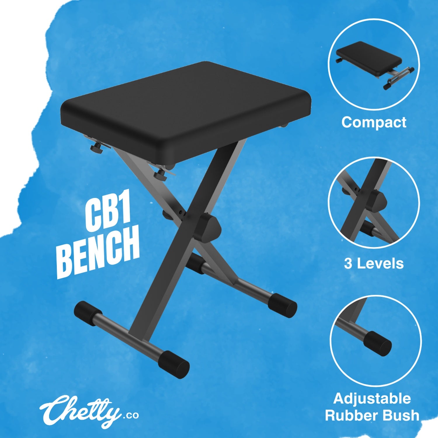 Chetty CB1 Foldable X-Type Padded Seat Adjustable Keyboard Bench