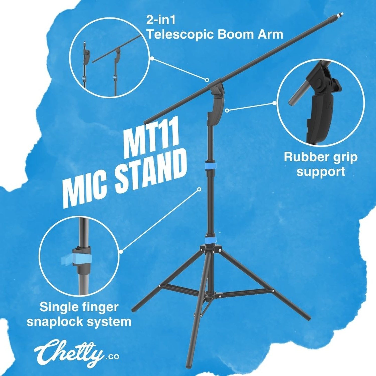 Chetty MT11 Tripod Microphone Stand with Telescopic Boom Arm
