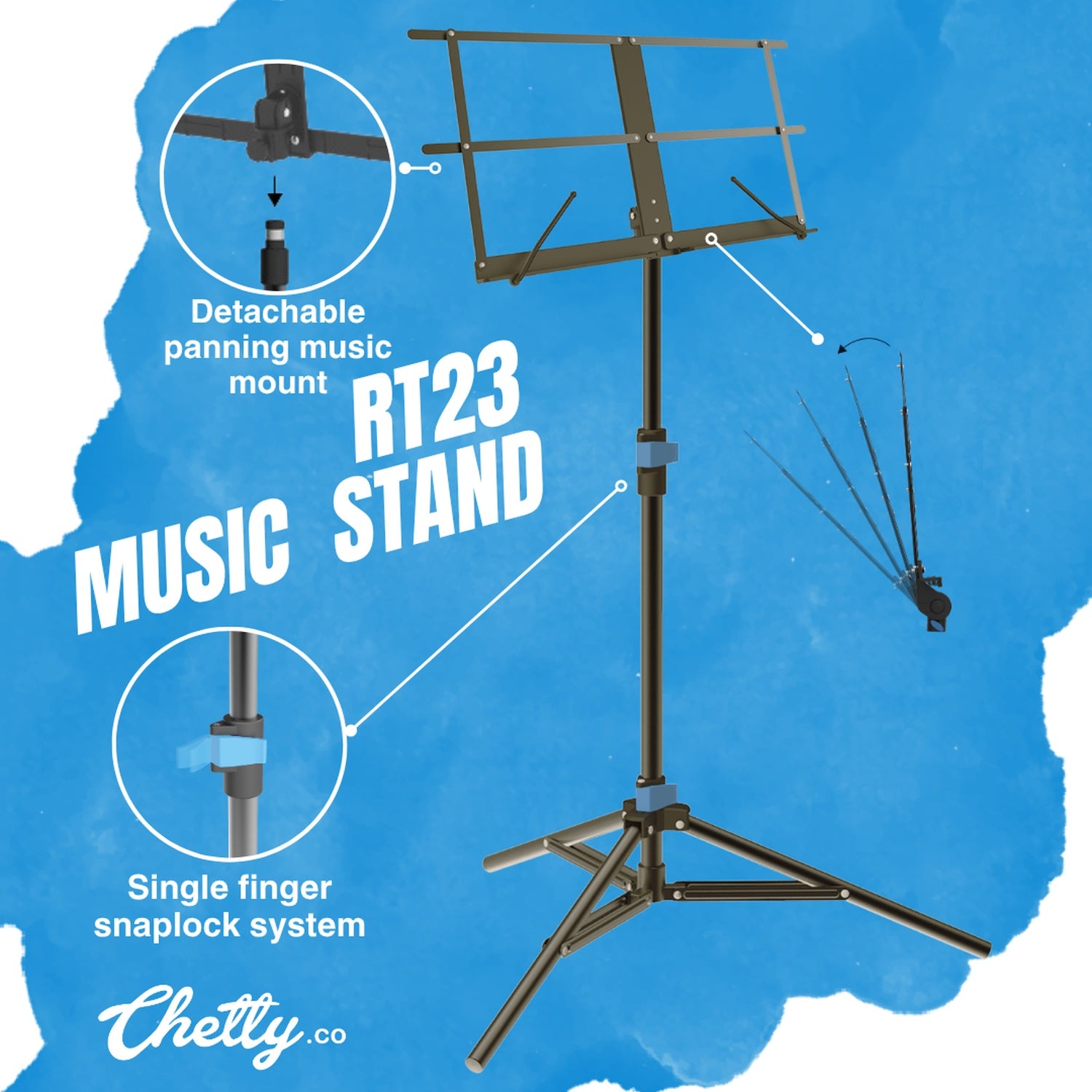 Chetty RT23 Collapsible Tripod Music Stand with Detachable Music Mount