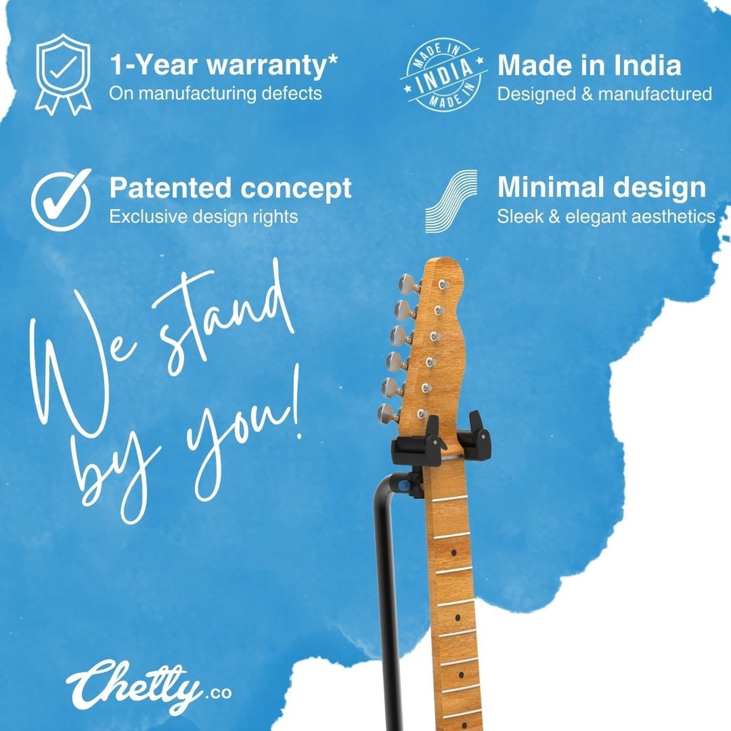 Chetty ST4 Single Guitar Stand with Detachable Guitar Mount and Safety Lock