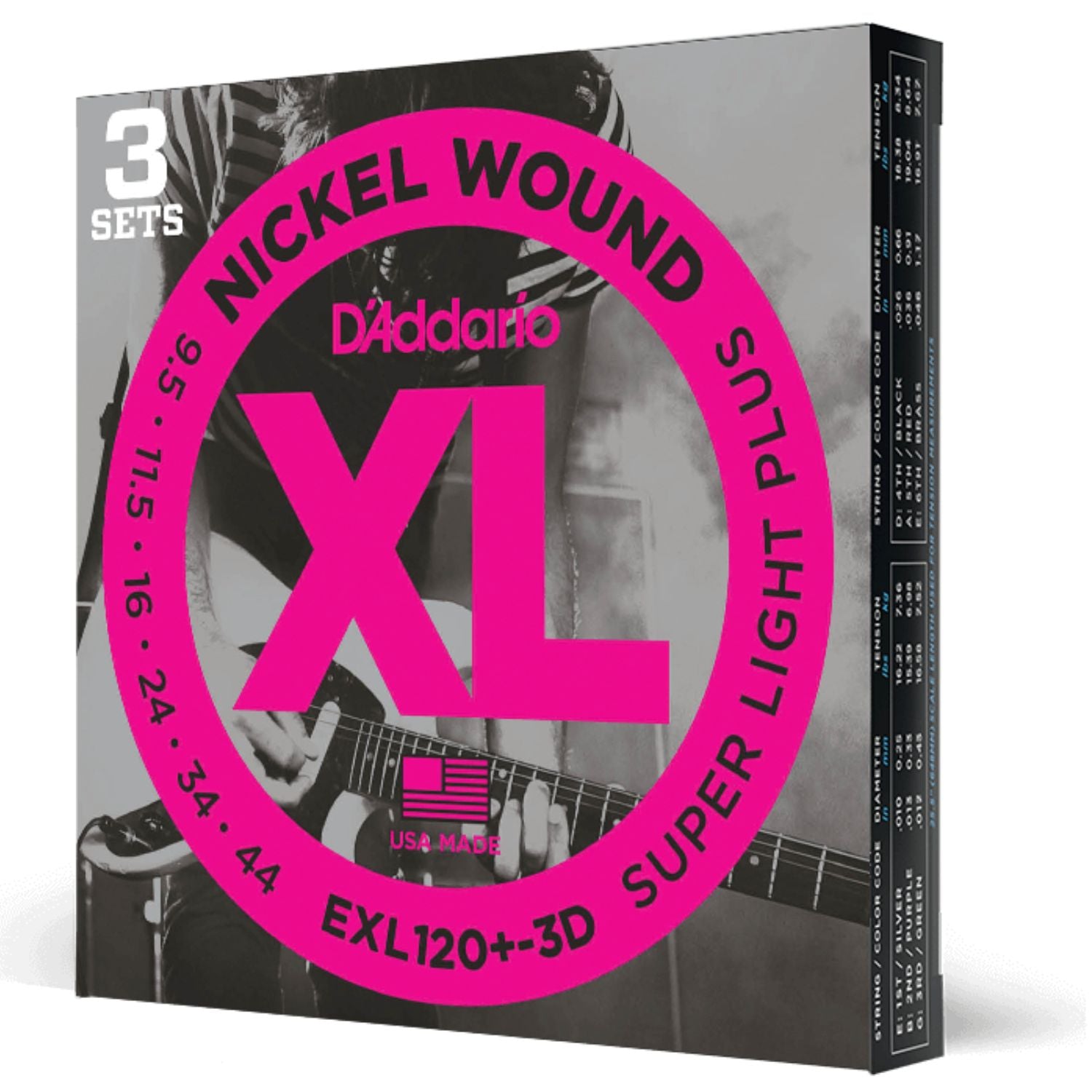 D'Addario EXL120+-3D Super Light Plus Electric Guitar Strings - Pack of 3