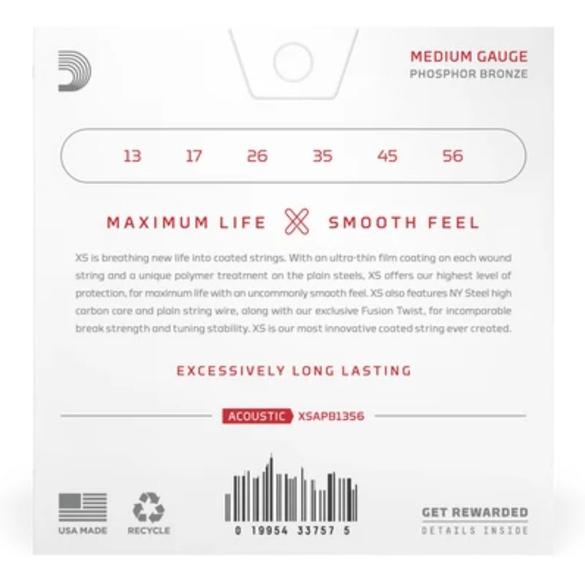 DAddario XSAPB1356 Medium Coated Acoustic Guitar Strings