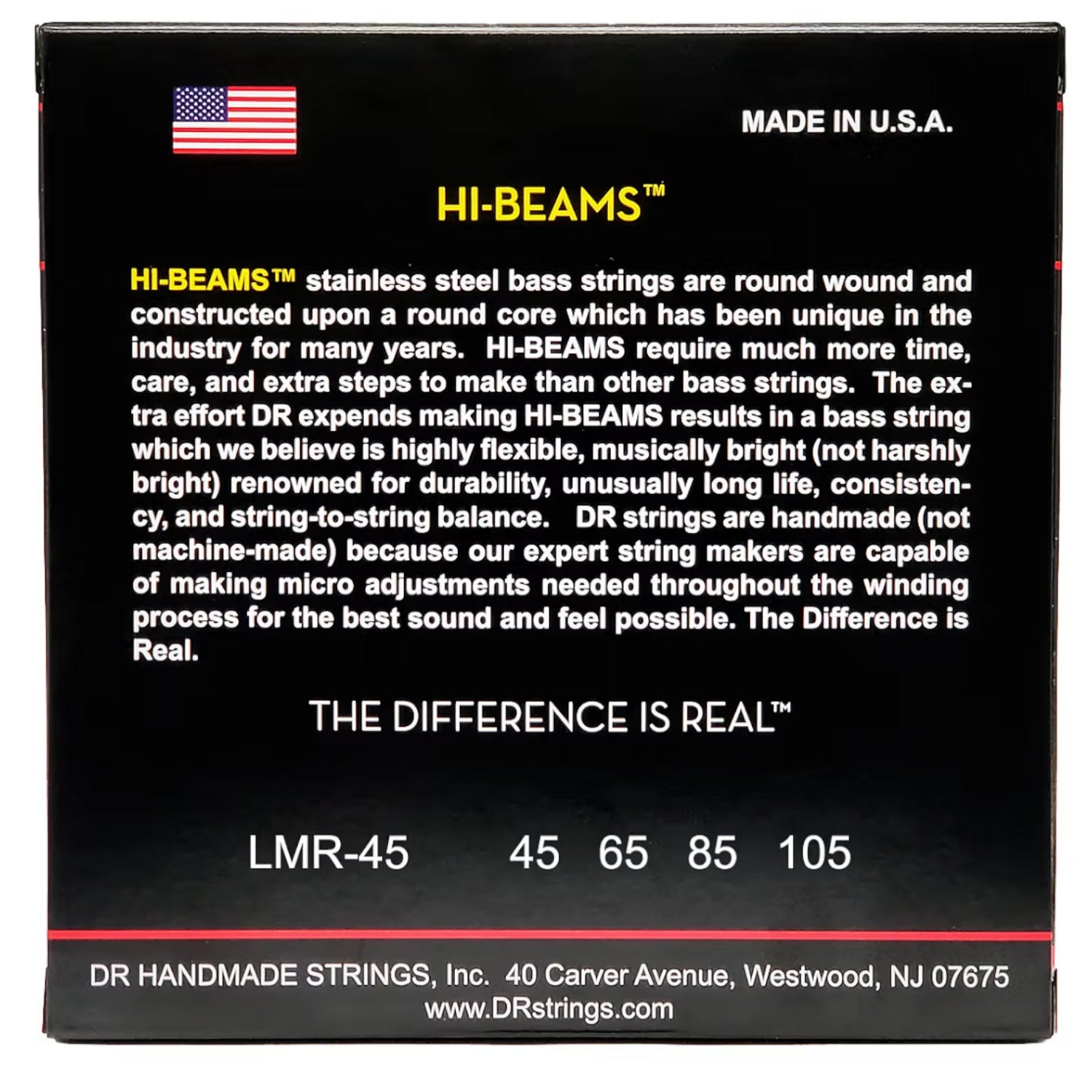 DR LMR-45 Hi-Beam Stainless Steel X-Long Medium Bass Guitar Strings Set - .045-.105