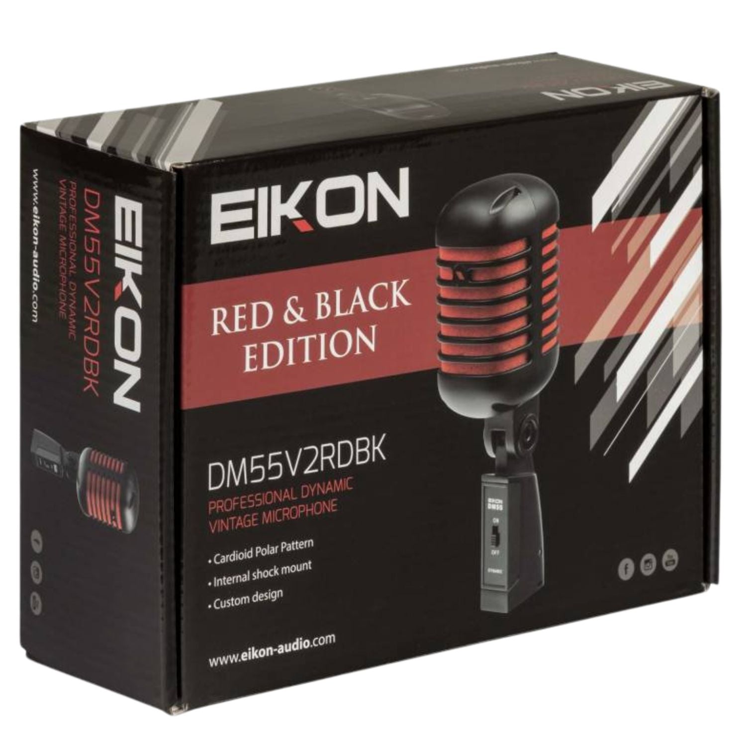 Eikon Audio DM55V2RDBK “VINTAGE” Professional Vocal Dynamic Microphone – Satin Black And Red
