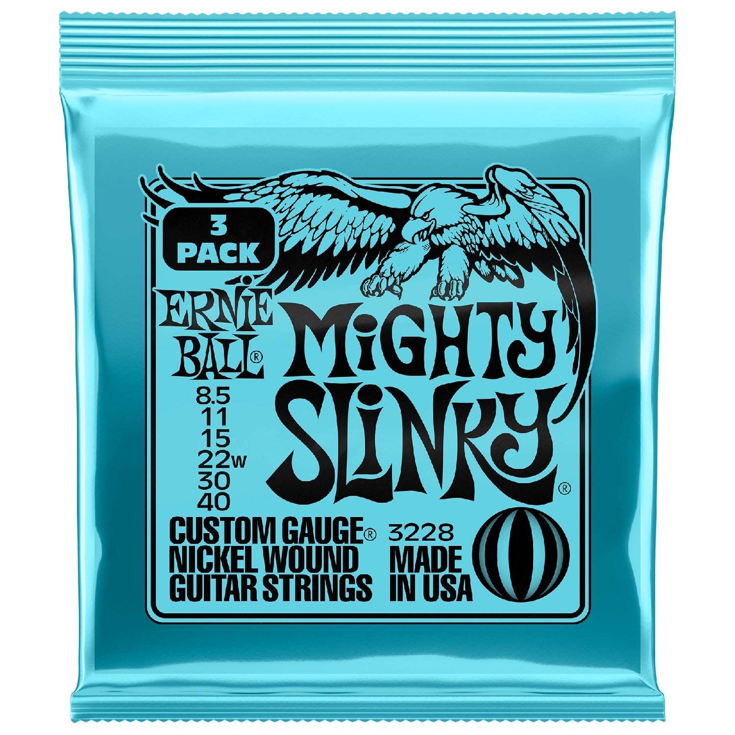 Ernie Ball 3228 Mighty Slinky Nickel Wound Electric Guitar Strings 3 Pack - .8.5-.40
