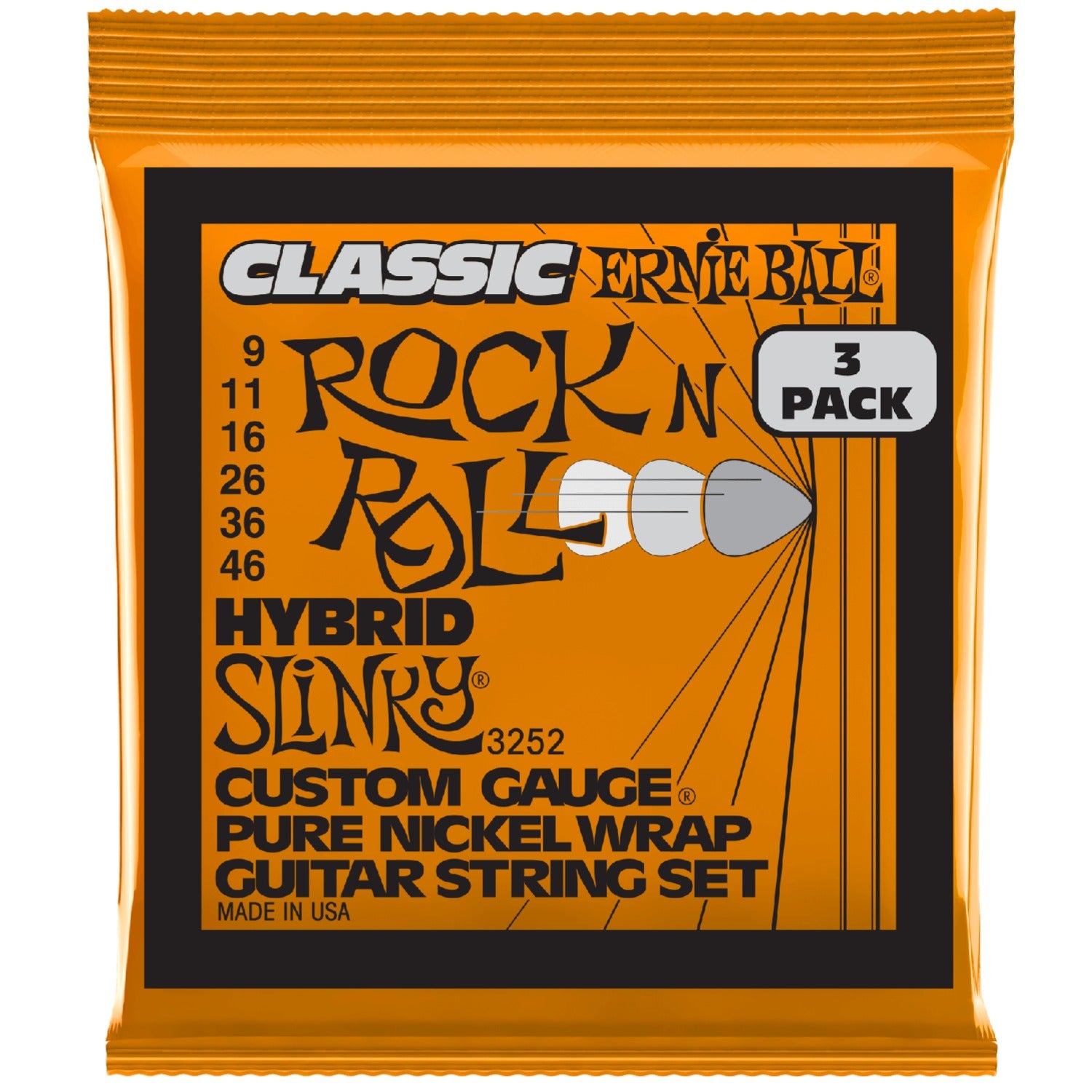 Ernie Ball 3252 Hybrid Slinky Classic Pure Nickel Electric Guitar Strings - Pack of 3 - .9-.46
