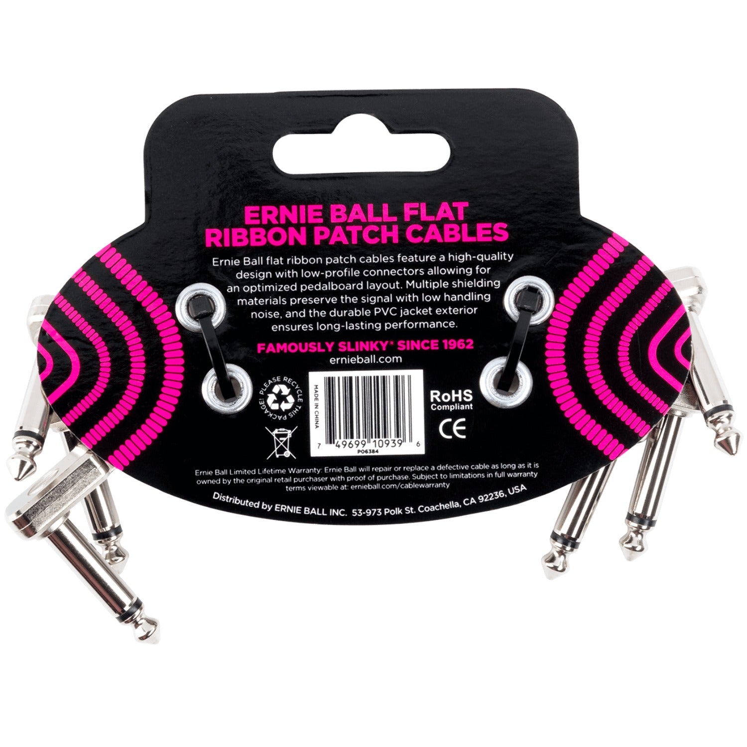 Ernie Ball Flat Ribbon Patch Cable - White Pack of 3
