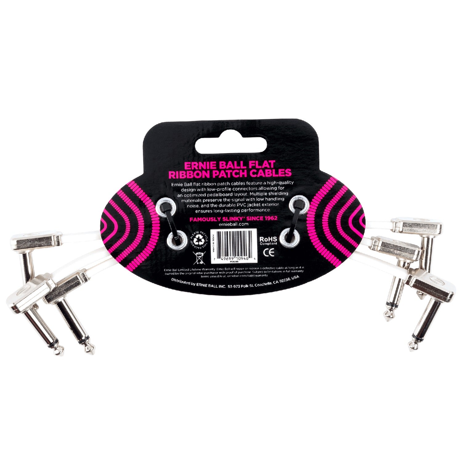 Ernie Ball Flat Ribbon Patch Cable - White Pack of 3