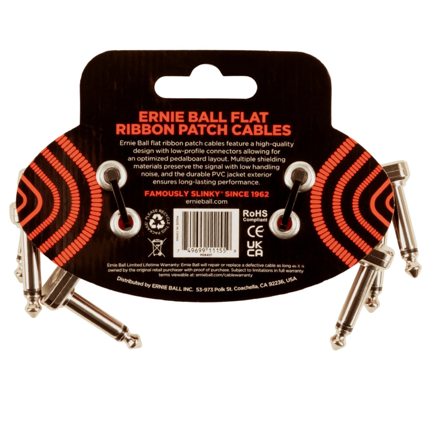 Ernie Ball 6401 3" Flat Ribbon Patch Cable - Red - Pack of 3