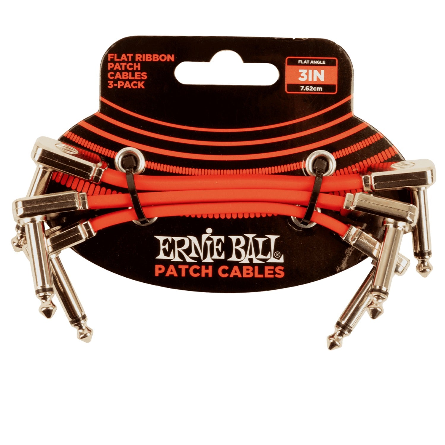 Ernie Ball 6401 3" Flat Ribbon Patch Cable - Red - Pack of 3