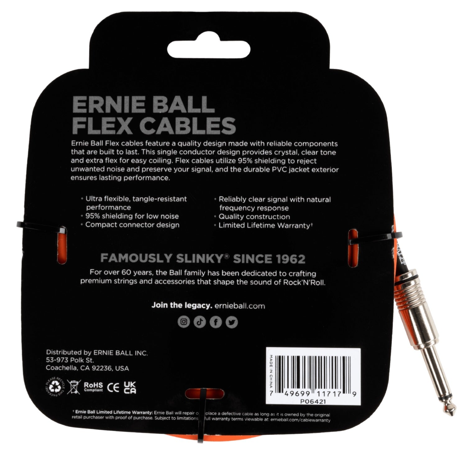 Ernie Ball 20ft Flex Straight Instrument Cable