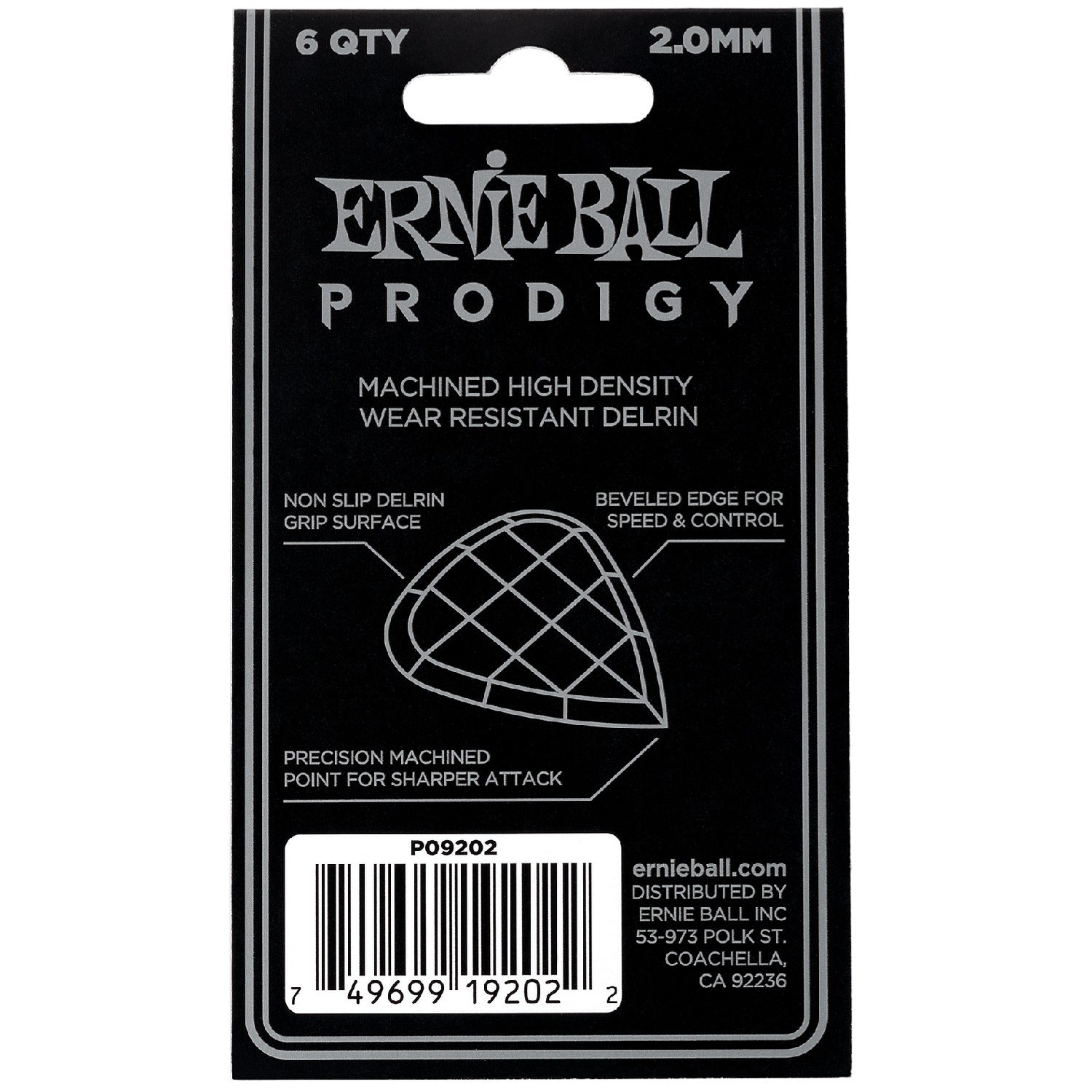Ernie Ball 9202 2.0mm Standard Prodigy Guitar Picks - Pack of 6 - White