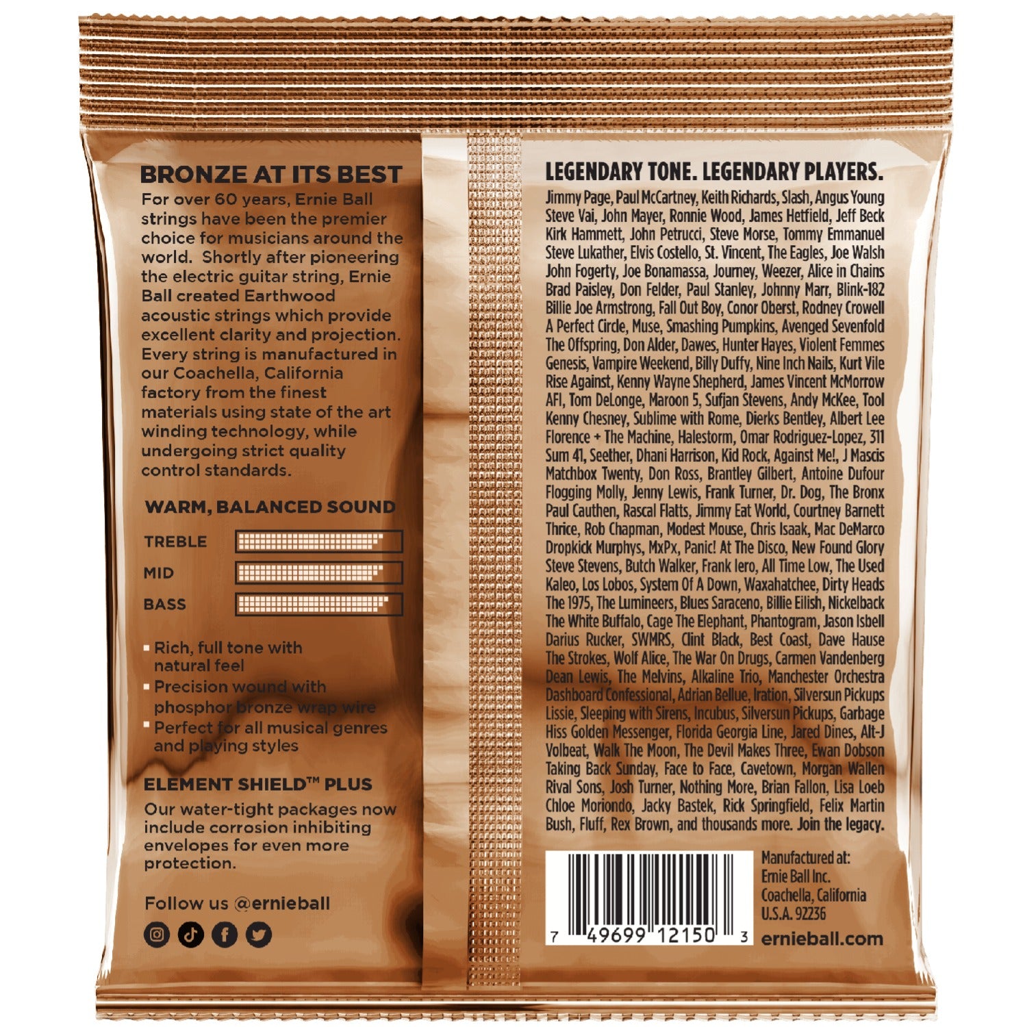 Ernie Ball 2150 Earthwood Phosphor Bronze Alloy Acoustic Guitar Strings - Extra Light