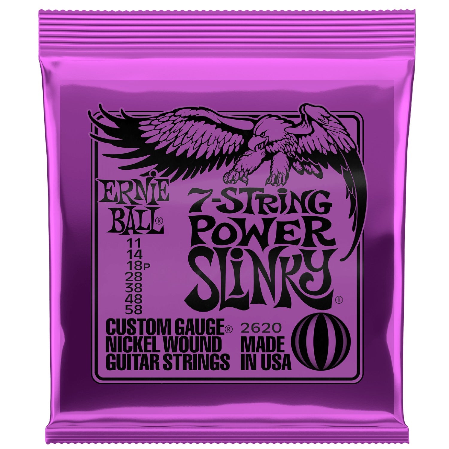 Ernie Ball 2620 Power Slinky Electric Guitar Strings, 7-String