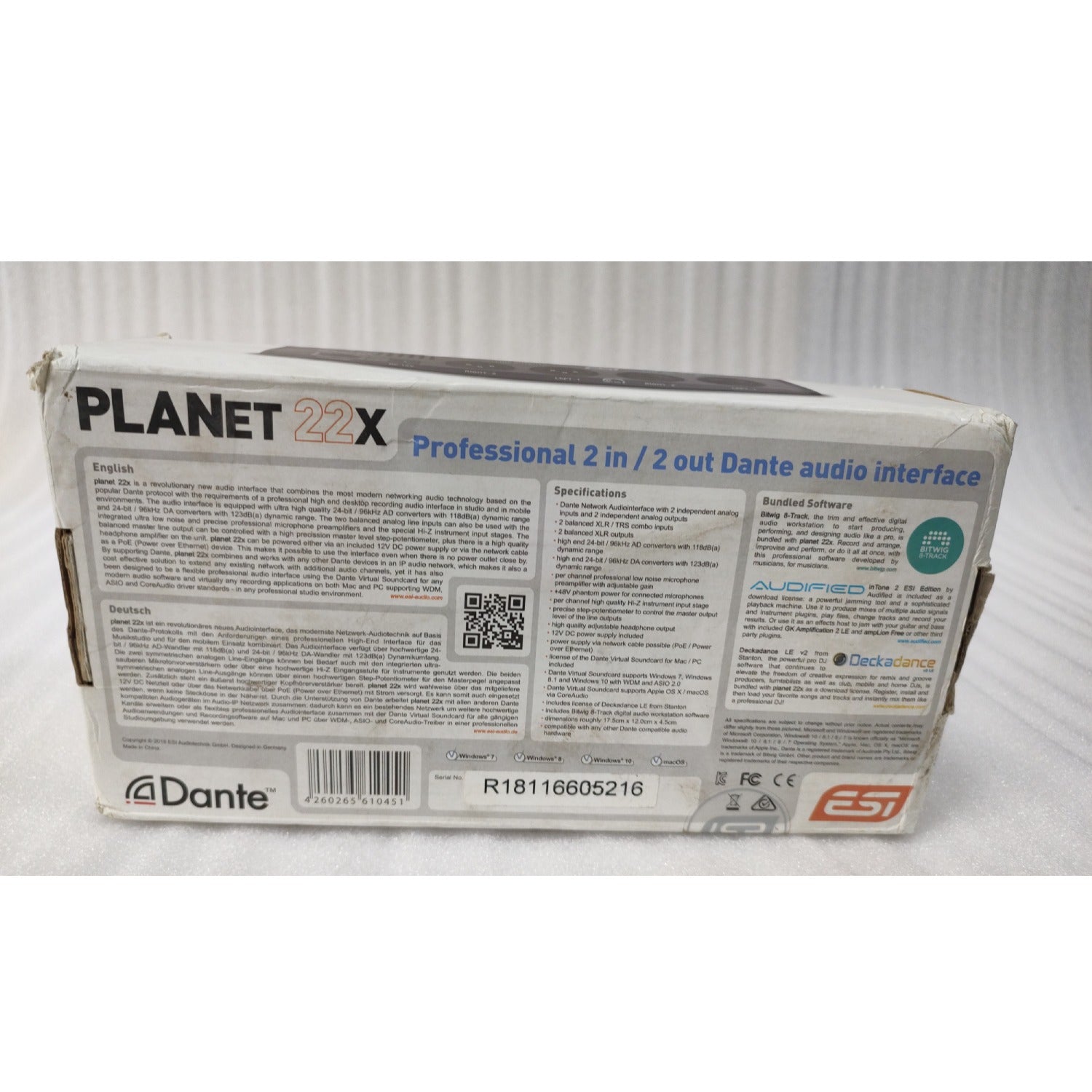 ESI Planet 22x 24-Bit Advanced Audio Interface with Dante Protocol - Open Box