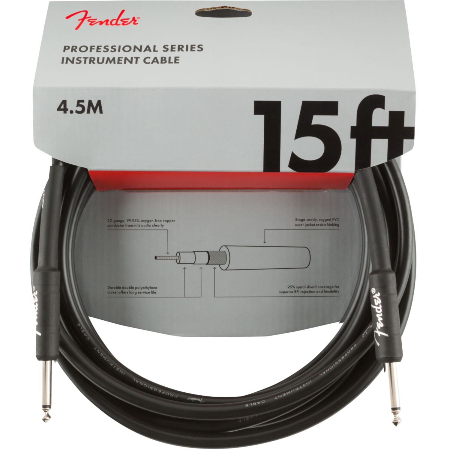 Fender 15 Feet Professional Series Instrument Cable Straight / Straight- Black