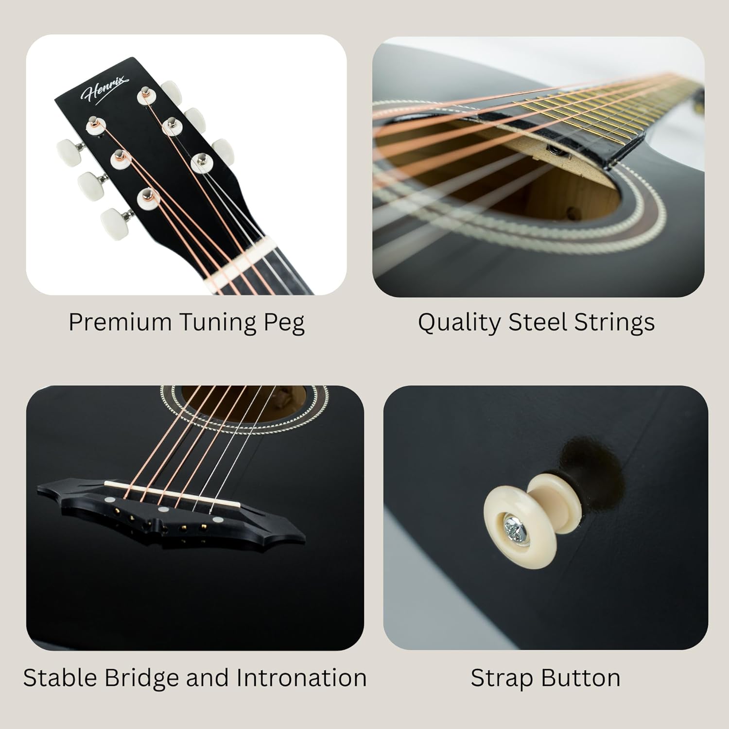 Henrix 38C 38 Inch Cutaway Acoustic Guitar with Dual Action Truss Rod, Gigbag, Picks, String Set, Strap, Cloth & Ebook