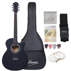 Henrix PRO 40C 40-Inch Cutaway Acoustic Guitar with Dual Action Truss Rod, Gigbag, Picks, String Set, Strap, Cloth & Ebook - Open Box