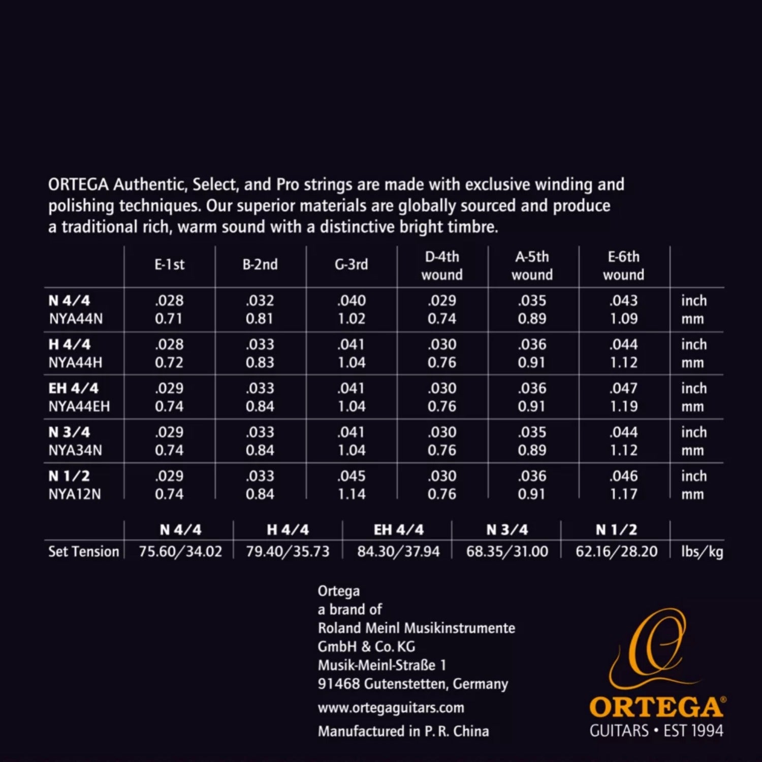 Ortega NYA44H Silver Plated Hard Tension Classical Guitar Strings