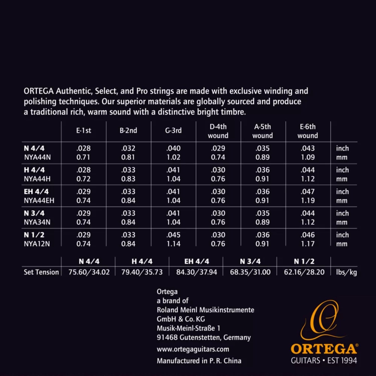 Ortega NYA44N Silver Plated Normal Tension Classical Guitar Strings