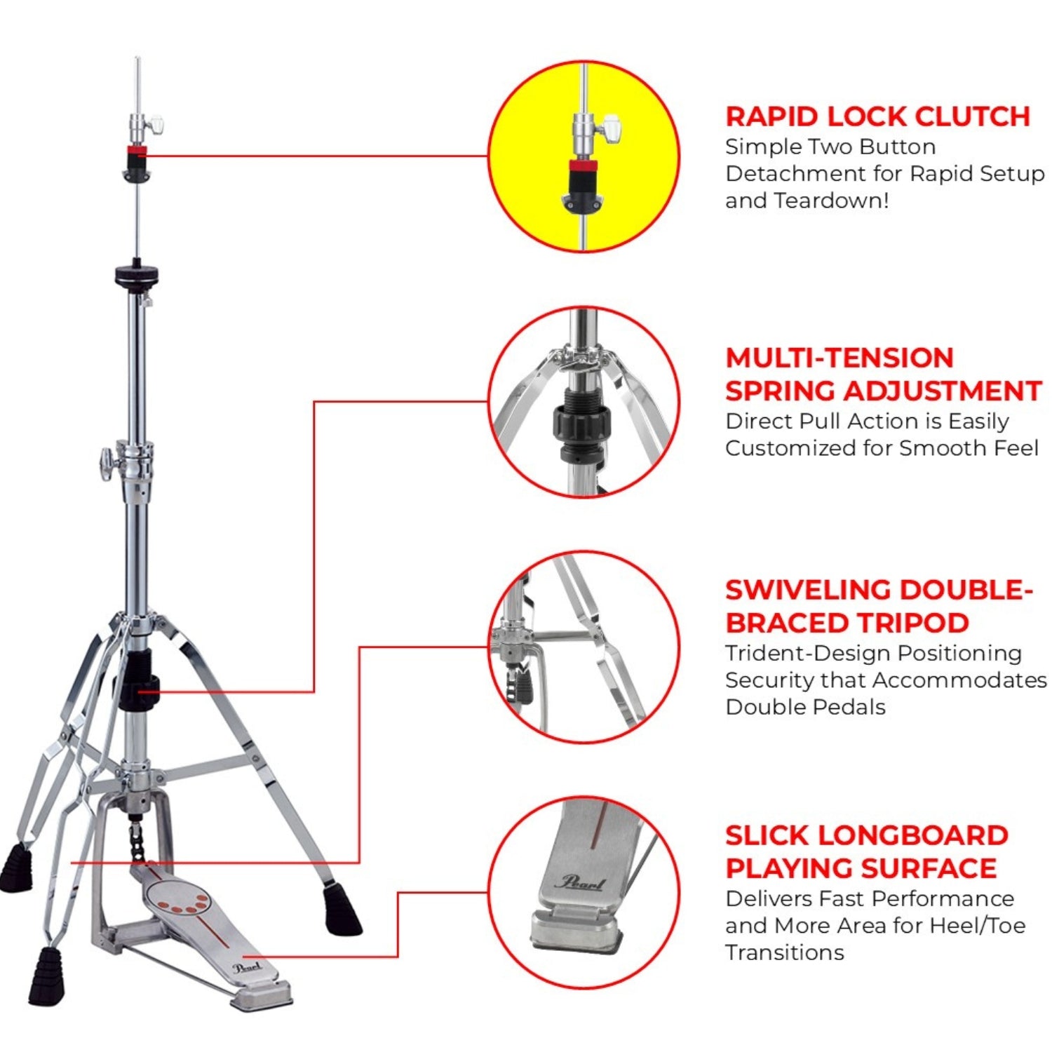 Pearl H-930QR Double Braced Hi Hat Stand with Rapid Lock Clutch