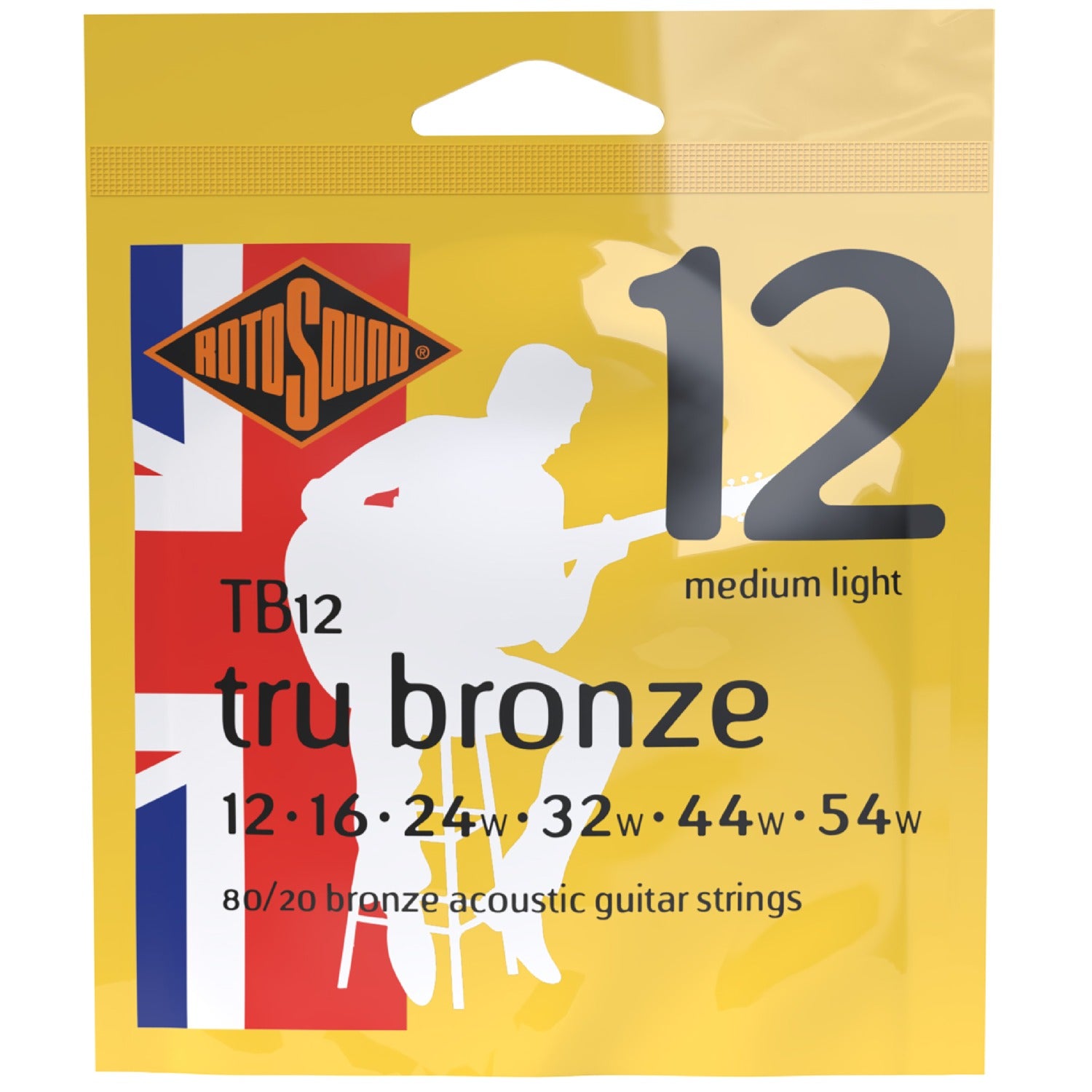Rotosound Tru Bronze TB12 Brass Alloy Acoustic Guitar Strings, 12-54