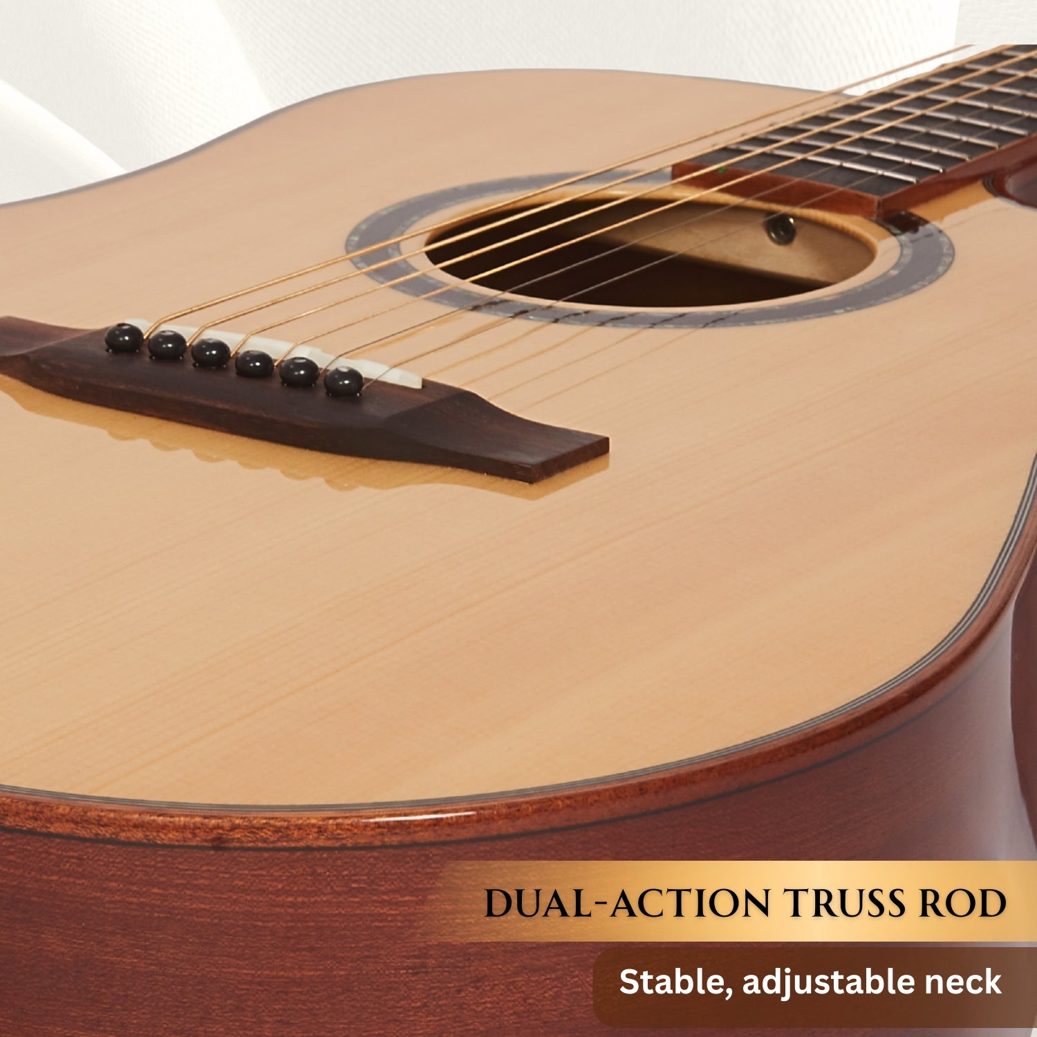 Vault Electro Acoustic Guitars Natural Vault DA60CE Premium Dreadnought Cutaway Solid Spruce Top Electro Acoustic Guitar with Dual EQ and Armrest