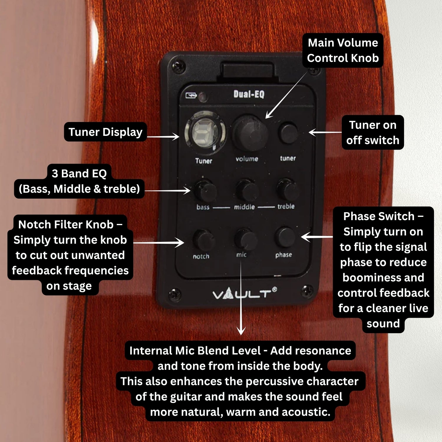 Vault Electro Acoustic Guitars Natural Vault DA60CE Premium Dreadnought Cutaway Solid Spruce Top Electro Acoustic Guitar with Dual EQ and Armrest