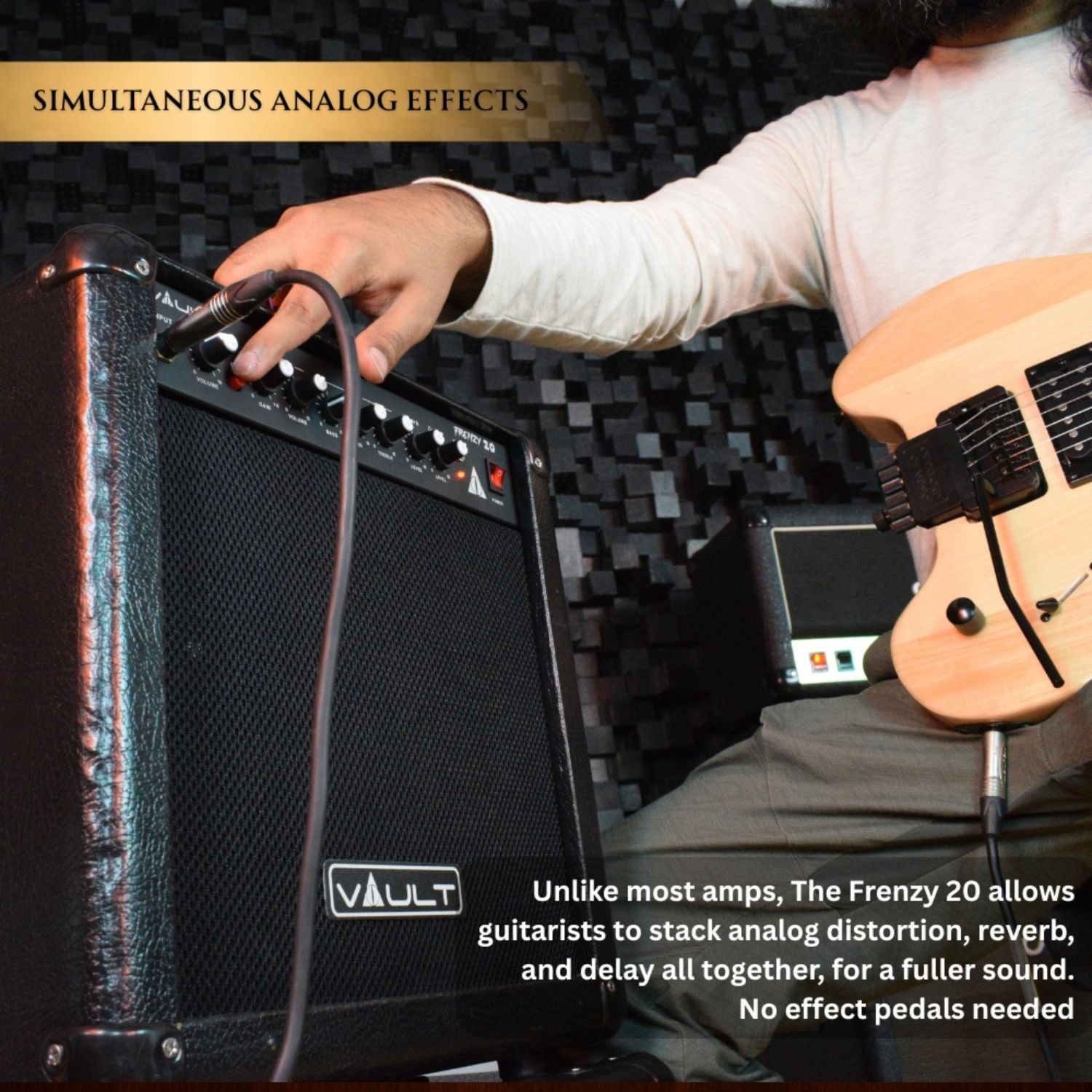 Vault Frenzy 20 Watt Combo Guitar Amplifier with Analog Distortion, Reverb & Delay All Playable Together