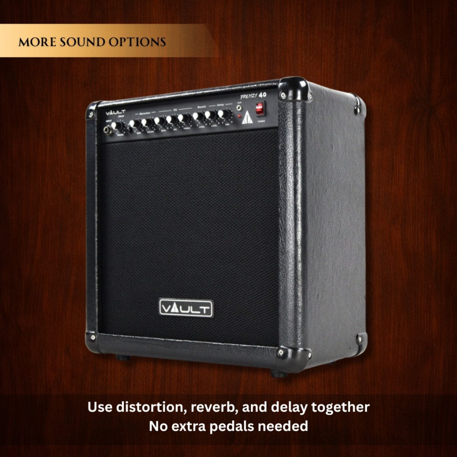 Vault Frenzy 40 Watt Combo Guitar Amplifier with Analog Distortion, Reverb & Delay All Playable Together