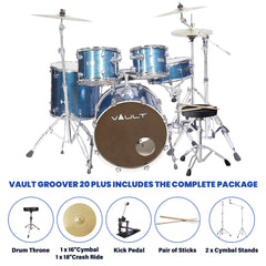 Vault Groover Plus 5-Piece Acoustic Drum Kit with Hardware, Cymbals & Throne