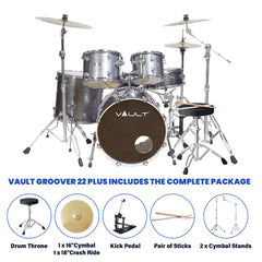 Vault Groover Plus 5-Piece Acoustic Drum Kit with Hardware, Cymbals & Throne