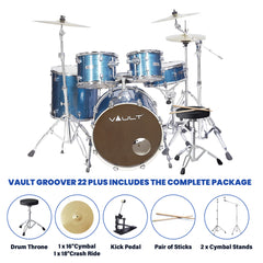 Vault Groover Plus 5-Piece Acoustic Drum Kit with Hardware, Cymbals & Throne