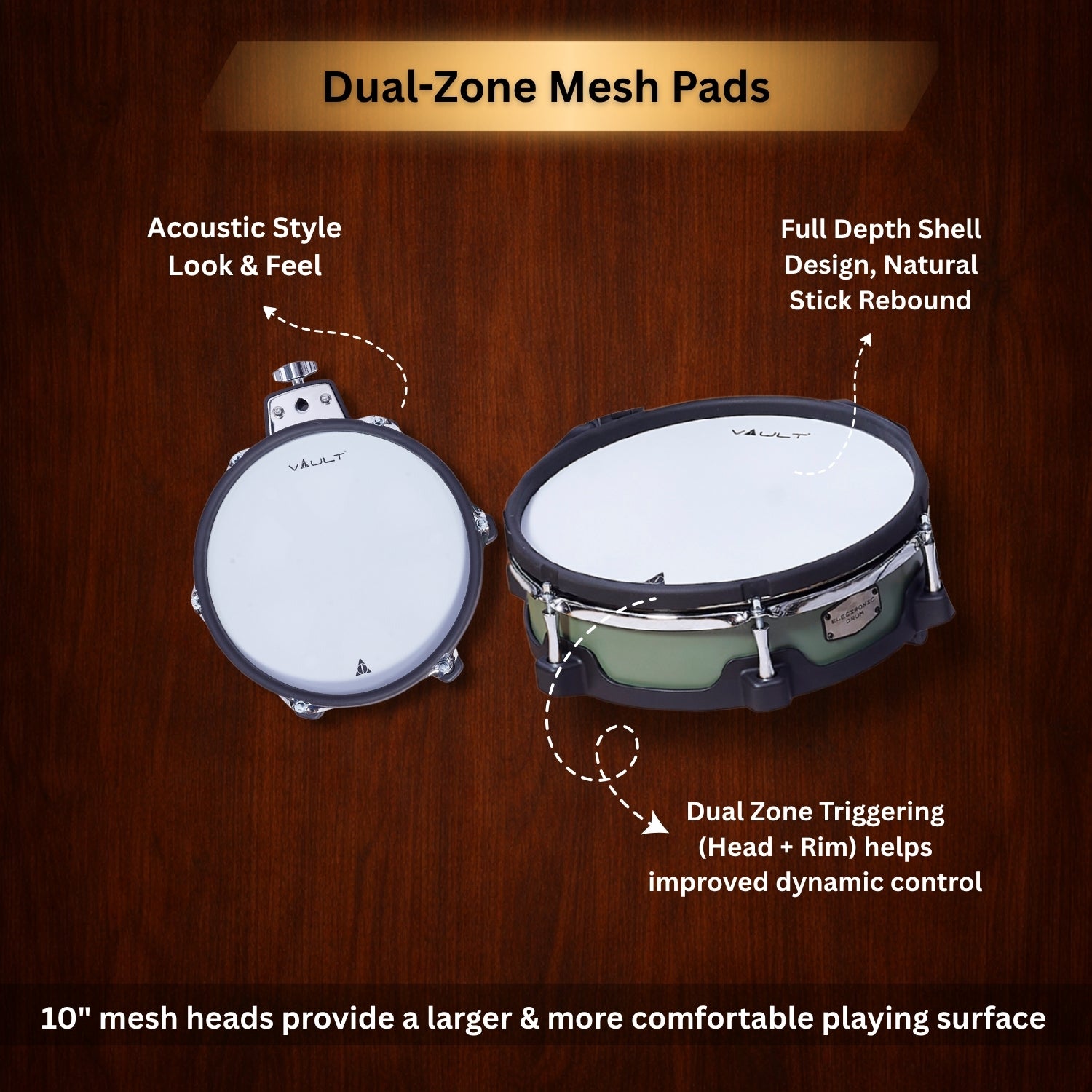 Vault Performer Electronic Drum Kit with Full-Size Mesh Pads, Triple Zone Cymbals and Advanced Module with 900+ Sounds