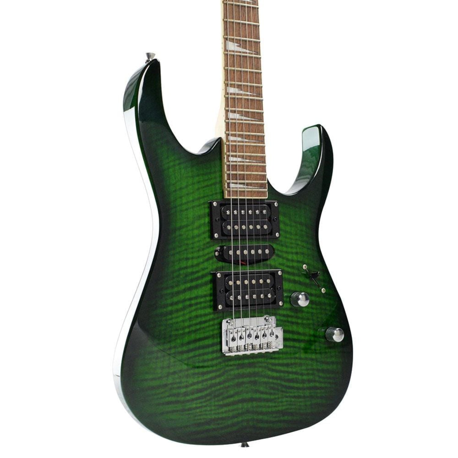 vault electric guitars vault rg1 soloist premium electric guitar #color_transparent-green-burst,fretboard_indian-laurel