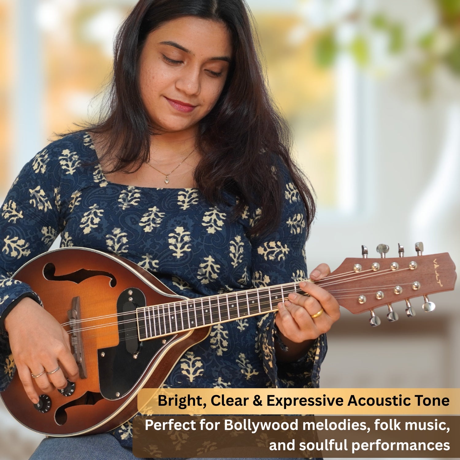Vault Sajni A-Style Solid Spruce Top Electro-Acoustic Mandolin – Tobacco Sunburst, with Bag