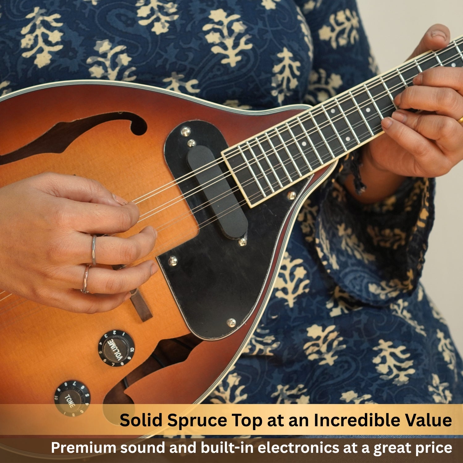 Vault Sajni A-Style Solid Spruce Top Electro-Acoustic Mandolin – Tobacco Sunburst, with Bag