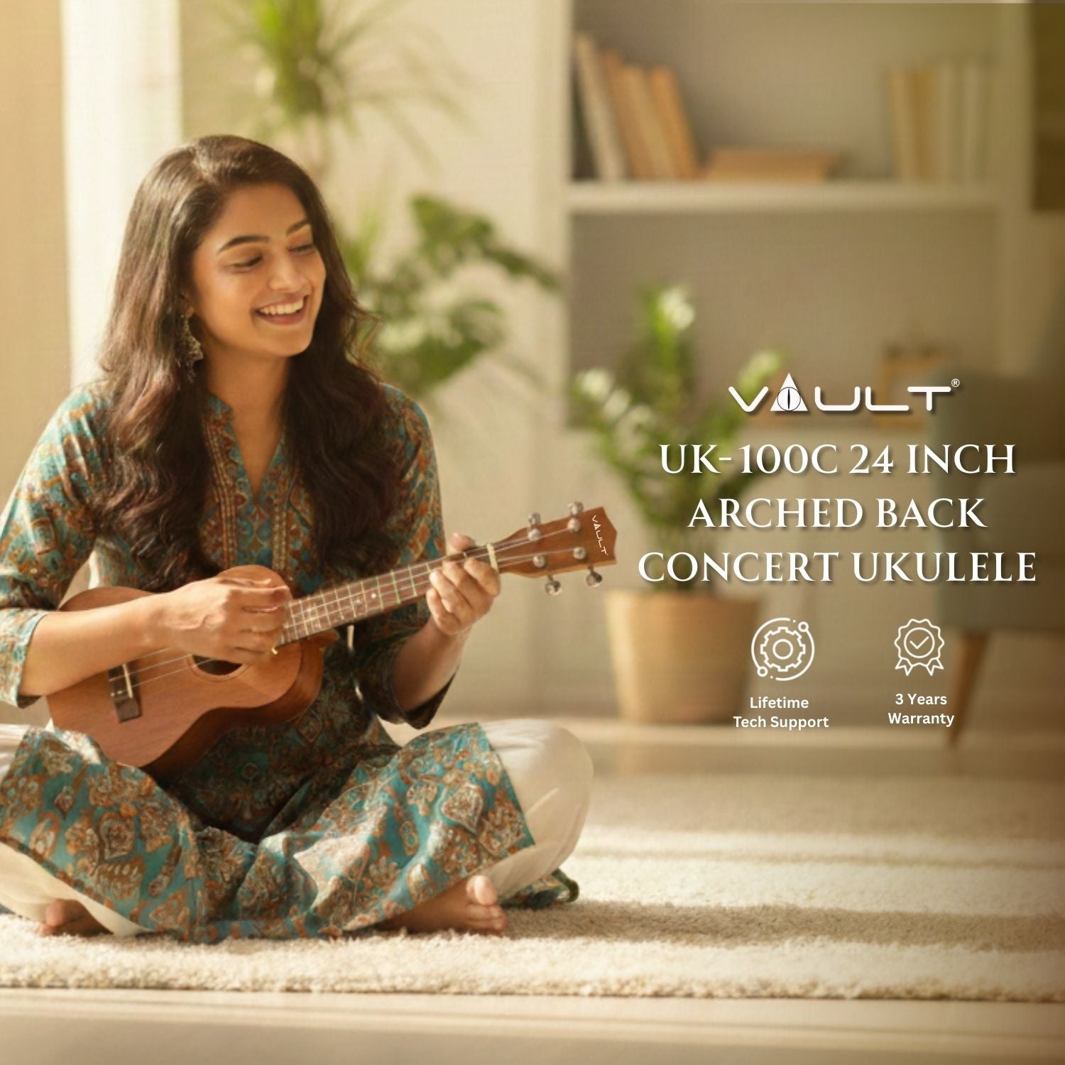 Vault UK-100C 24 inch Arched Back Concert Ukulele With Gig Bag