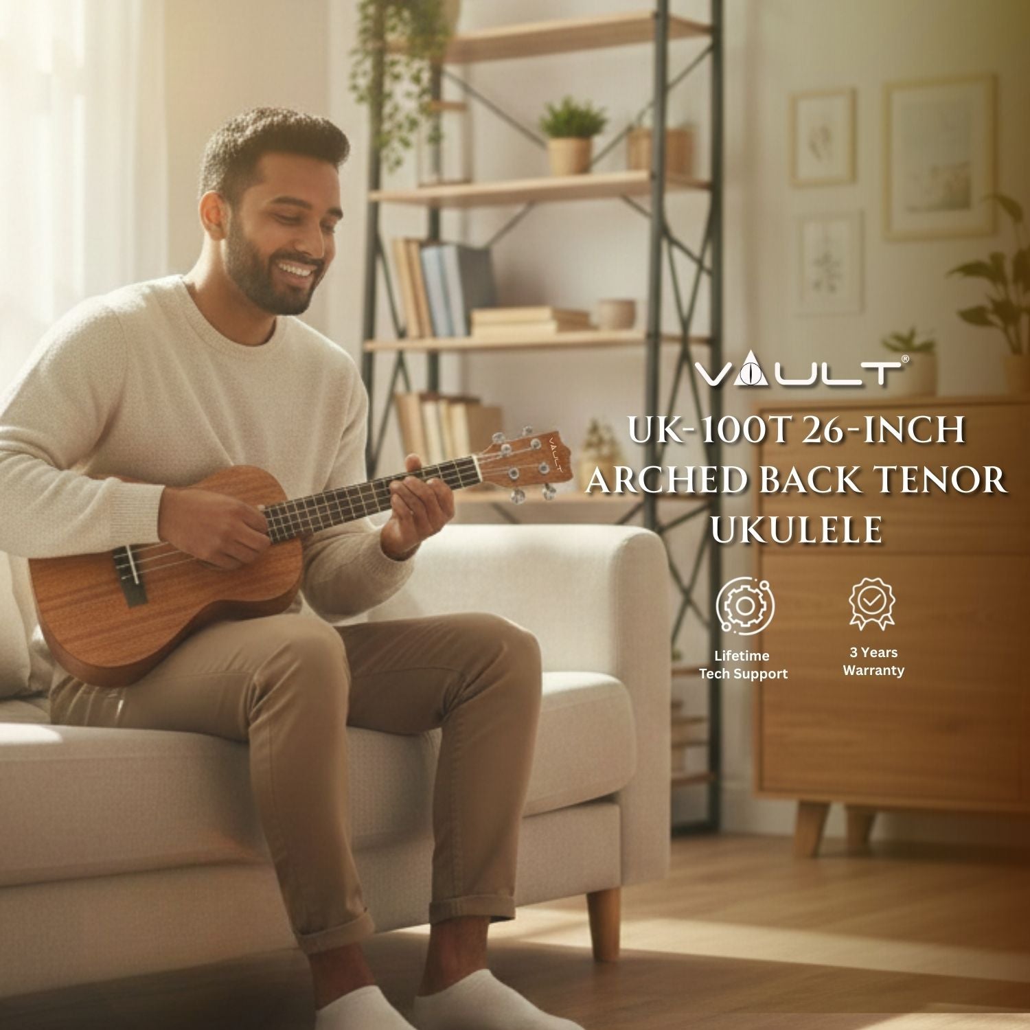 Vault UK-100T 26-inch Arched Back Tenor Ukulele With Gig Bag & Ebook