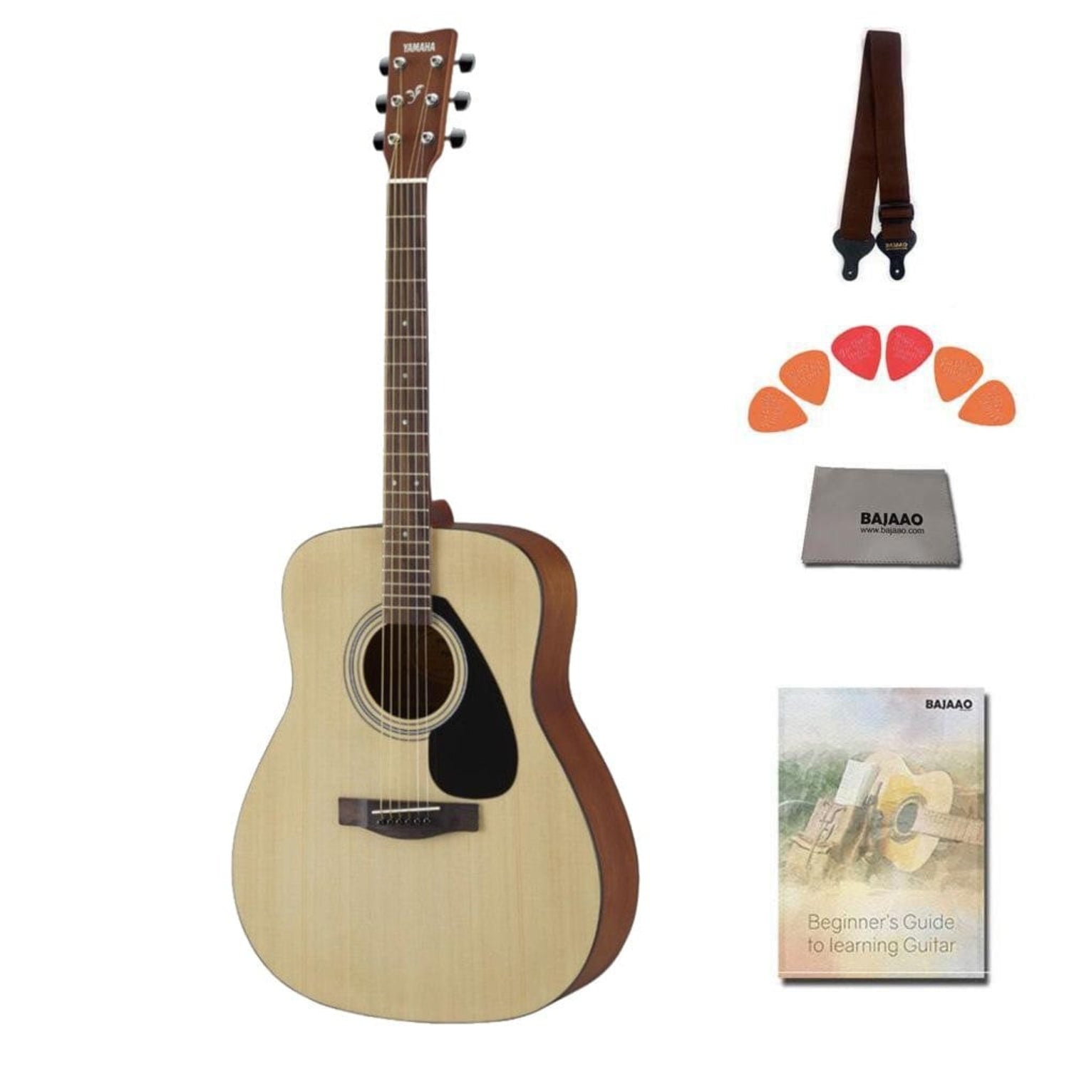 yamaha acoustic guitars pack / natural yamaha f280 40 inch acoustic guitar with strap, polishing cloth, picks & e-book #type_pack,color_natural