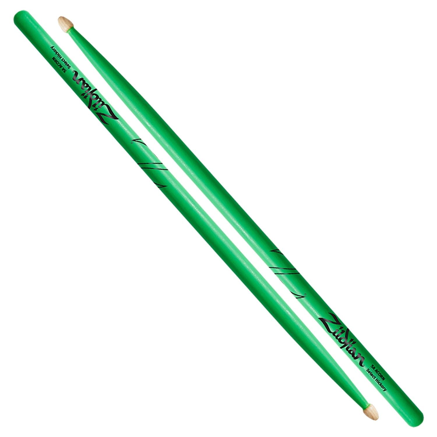 Zildjian 5A ACORN NEON GREEN DRUMSTICKS