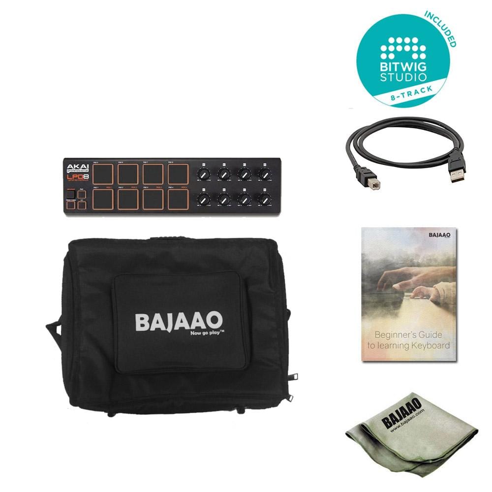 akai midi keyboards akai lpd8 laptop pad midi controller with btwig software, polishing cloth, gigbag & ebook