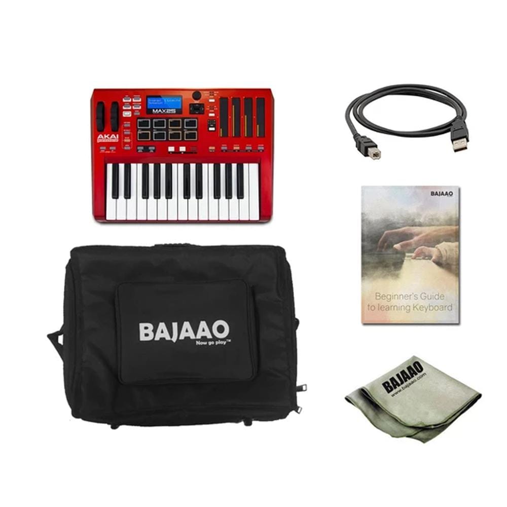 akai midi keyboards akai max 25 compact usb midi keyboard controller with polishing cloth, gigbag & ebook