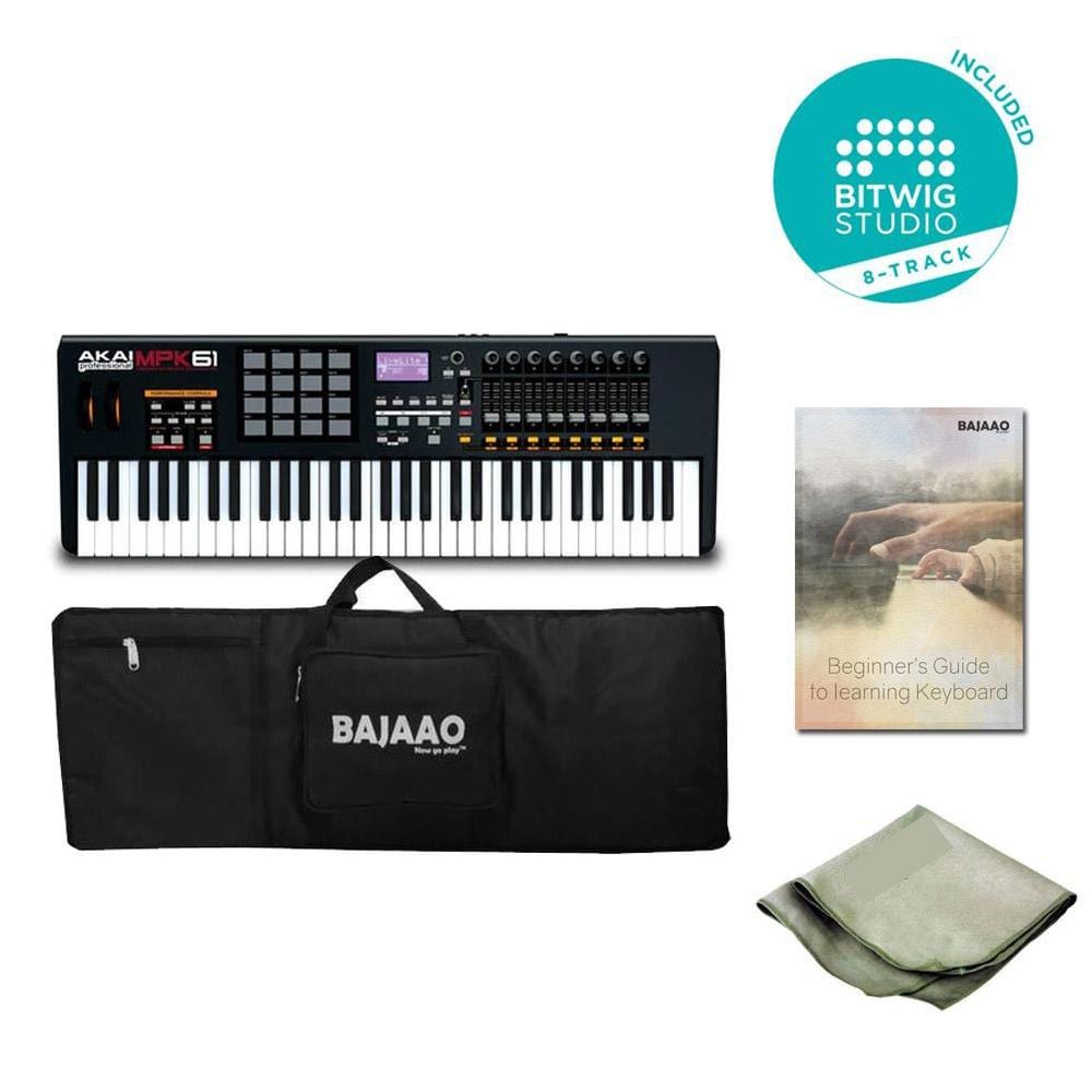akai midi keyboards akai pro mpk61 61-key midi controller keyboard bundle with btwig software, ebook, cloth & gigbag